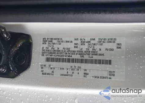 2016 Ford F-150 Xl from USA, damaged, VIN 1FTMF1CP5GKE47484